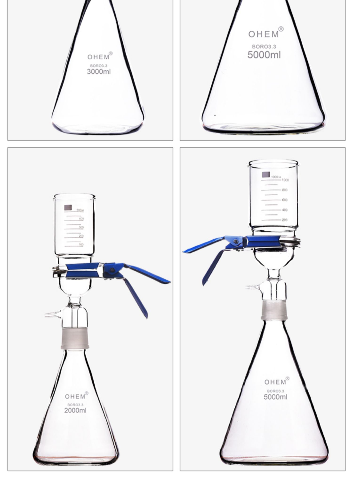 左一仁砂芯抽滤装置玻璃真空漏斗溶剂过滤器上嘴上下嘴瓶套装500 1000