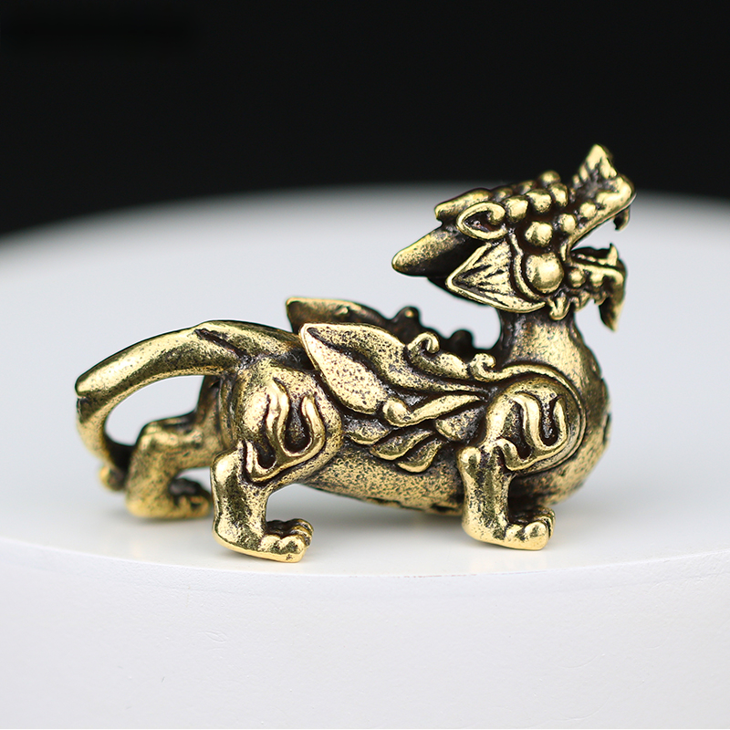 手工纯铜实心家居饰品獬豸汽车桌面摆件 黄铜貔貅钥匙扣挂件 小号獬豸