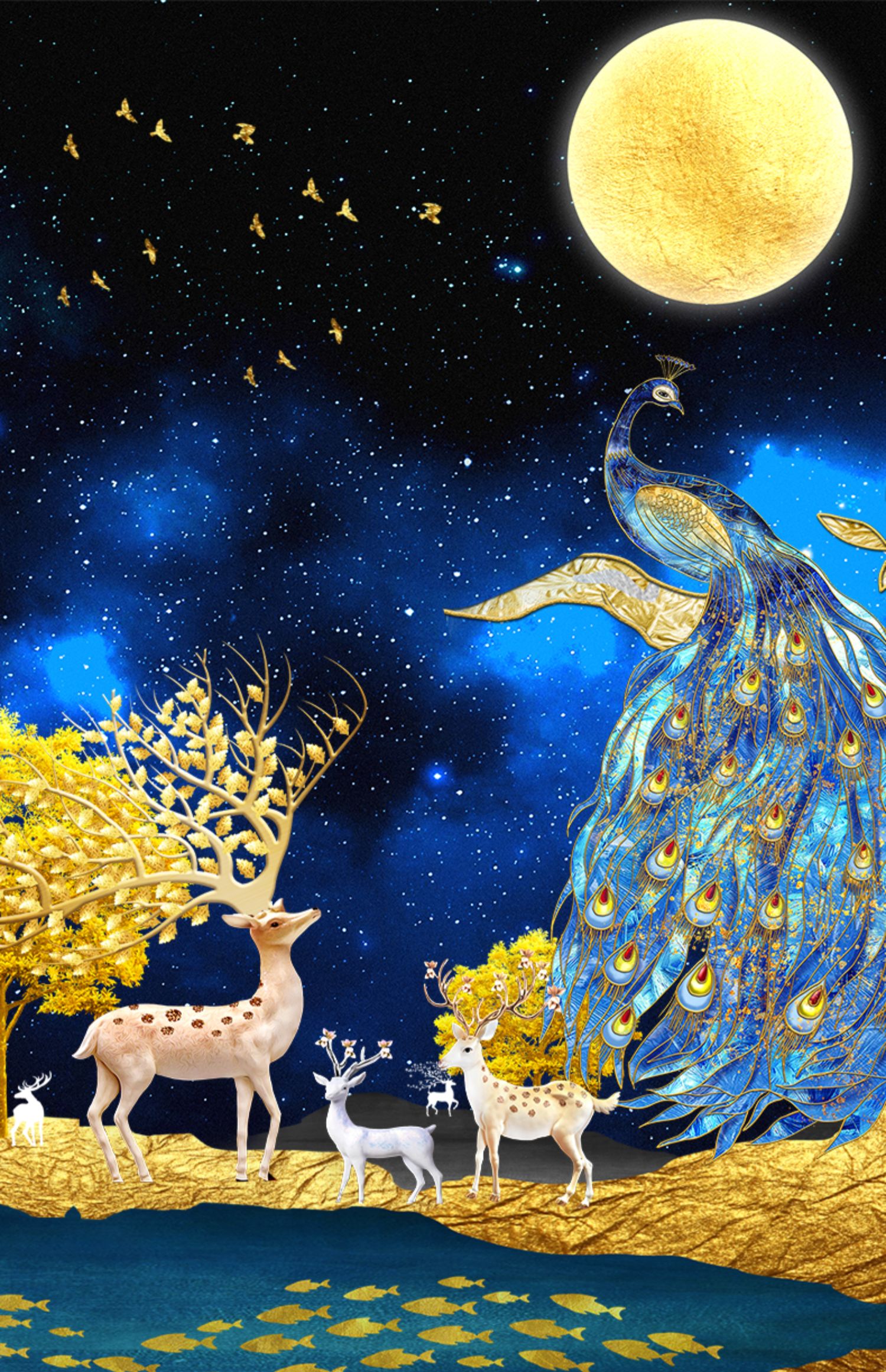 印花十字绣新款线绣客厅大幅大气刺绣立体绣孔雀鹿自己绣手工棉线满绣