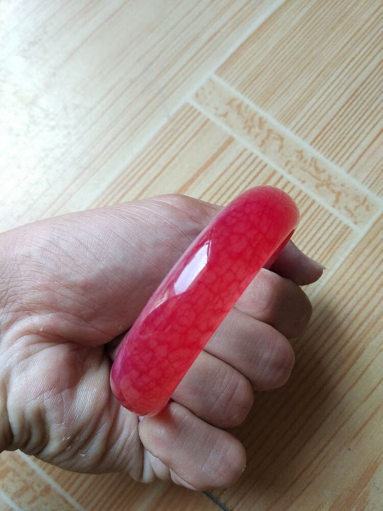 岫玉鸡血石手镯女款玉石手饰水晶镯子妈中秋佳节礼 52mm【图片 价格