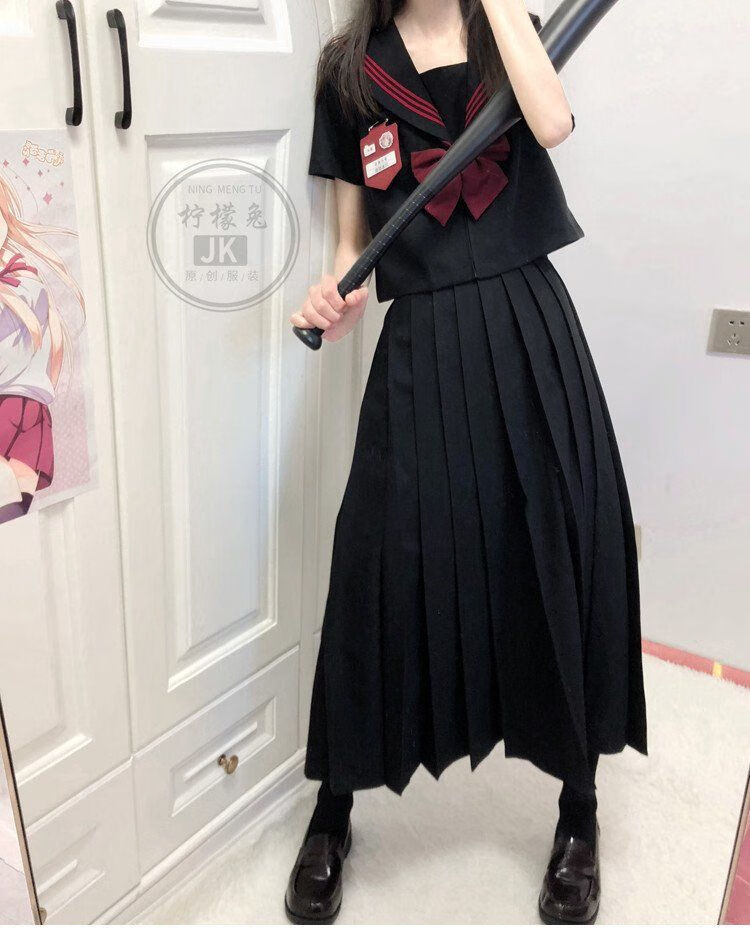 原创设计brangdy舒适优美正统原创基础款jk制服裙黑赤三本水手服日系
