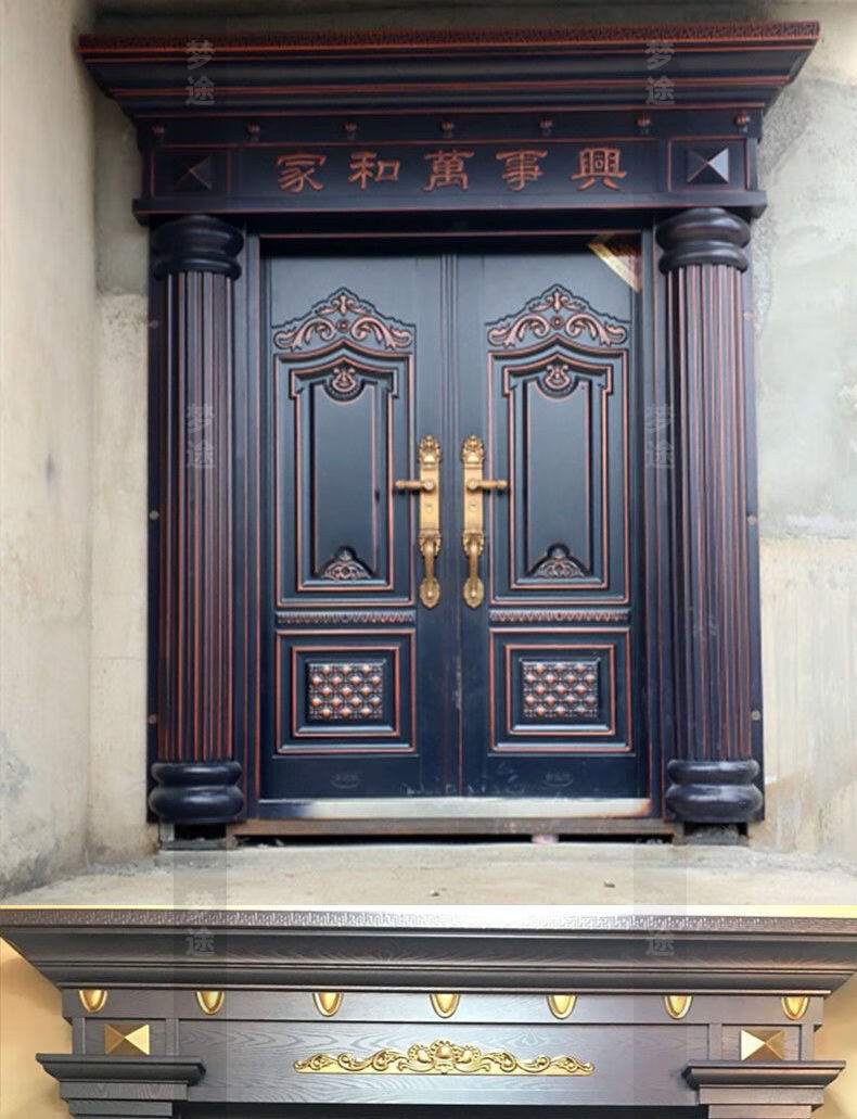 别墅农村大门对开门四开门卡门进户门锌合金甲级门防盗门门贴门锁