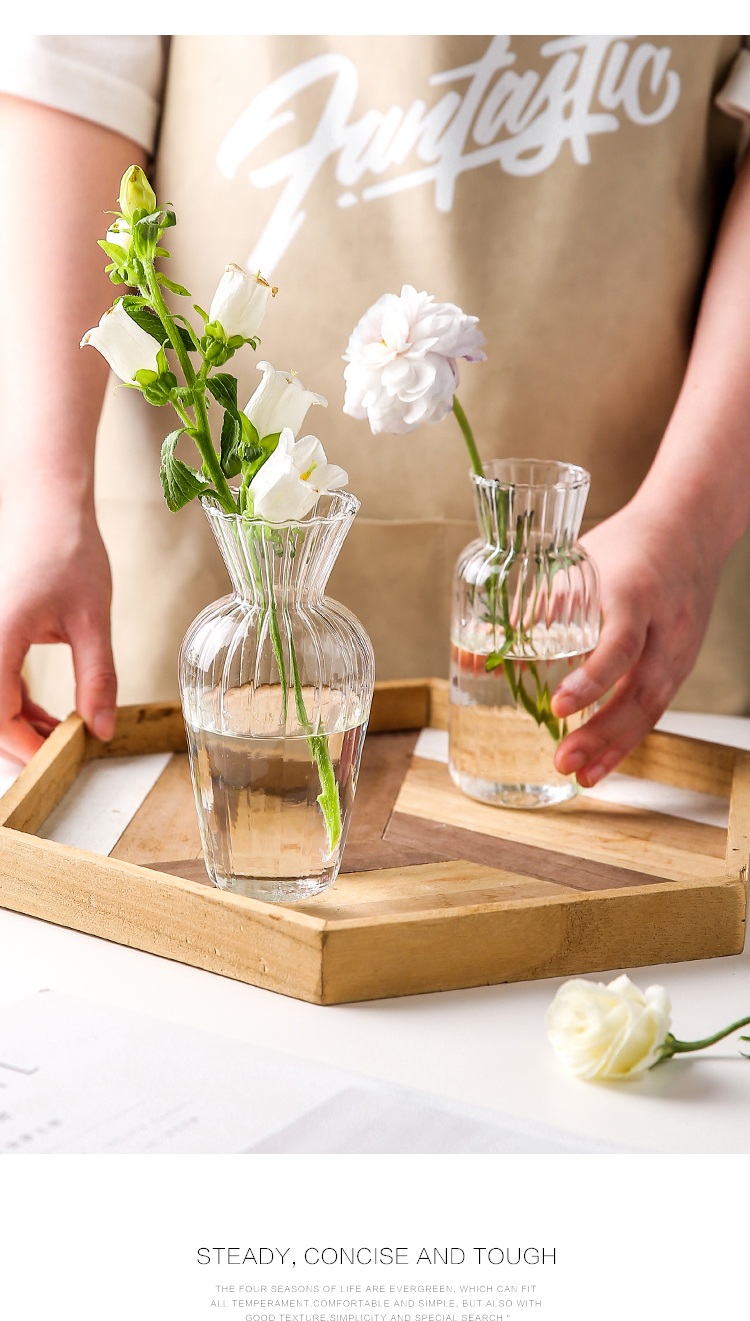 透明玻璃小花瓶摆件客厅插花干花水养网红ins风玻璃瓶玻璃花瓶矮款