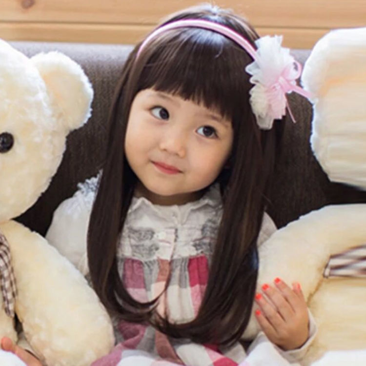 豪仕假发女公主长发儿童长直发齐刘海女童梨花小女孩假发头套宝宝发套