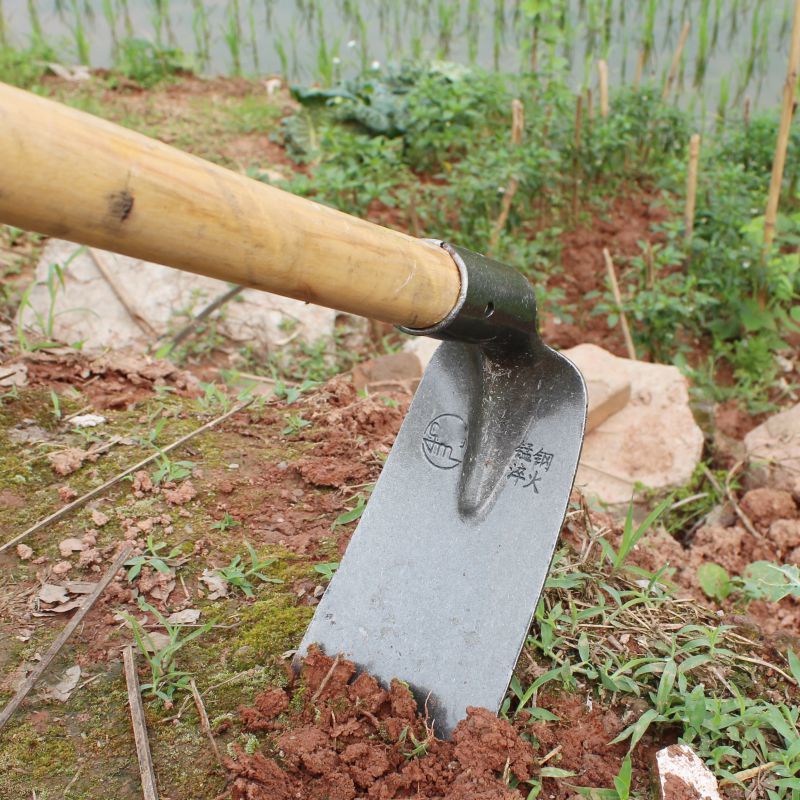 新款农村锄头挖土种菜开荒大锄除草工具翻地开山户外农用全钢农具小号