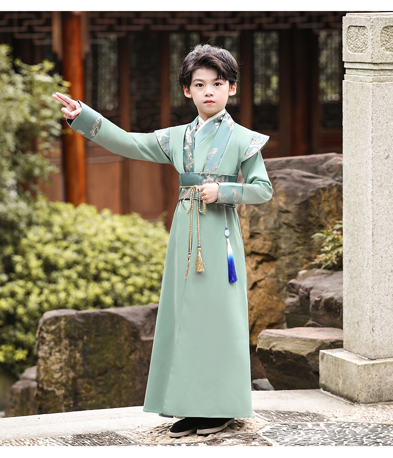 古装武侠公子唐装少爷服中国风小男孩国学演出服春季黑色hf5090100