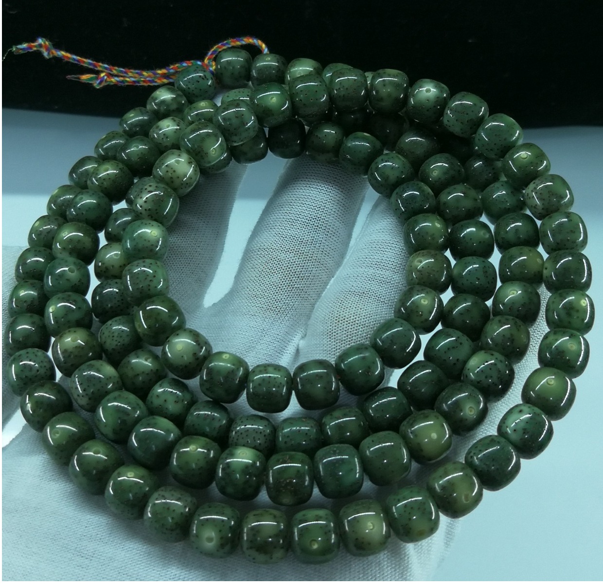 御漪 海南星月菩提绿幽灵石玉料108颗原生态满绿帝王绿收藏男女士项链