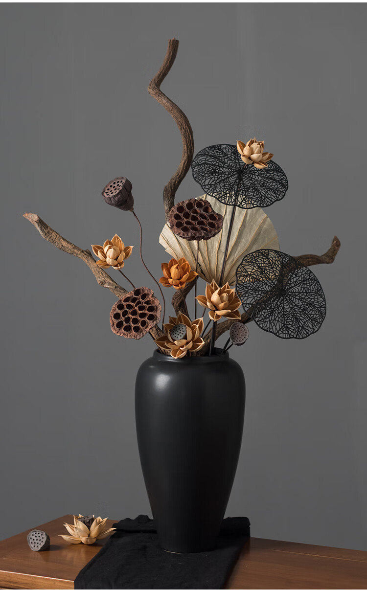 园艺春枝韵干花花束真花风干落地高枝装饰摆件天然莲蓬插花轻奢客厅