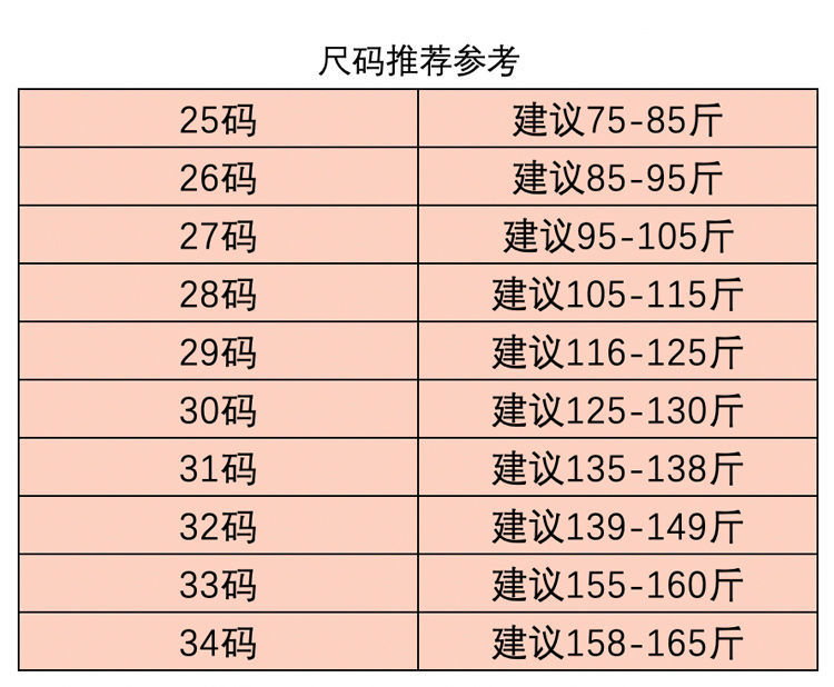 裤子尺码牛仔裤图片