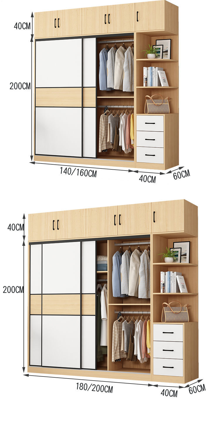 舒格亚2024新款实木衣柜推拉门现代衣柜移门200cm单衣柜板式简约家用卧室大衣橱二门三门板式移门 长100深60高200cm 单衣柜详情图片24