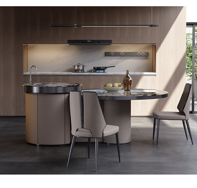 沁颜岛台餐桌一体意大利进口高档奢华设计师款饭桌现代天然大理石圆桌