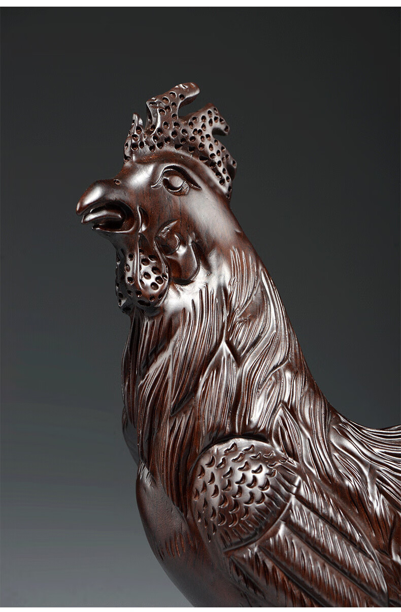 友漾木公鸡实木质动物十二生肖鸡雕刻摆件家居客厅属鸡装饰工艺品精雕