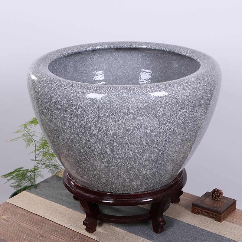 兆族景德镇陶瓷开片鱼缸大号荷花缸养鱼盆客厅乌龟锦鲤缸落地装饰造景