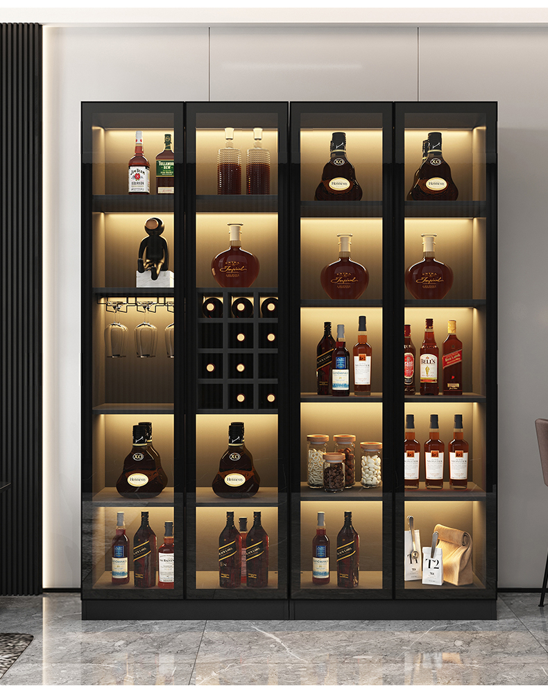 轻奢酒柜靠墙小型现代简约客厅家用玻璃门展示柜餐边柜冰箱一体柜双门