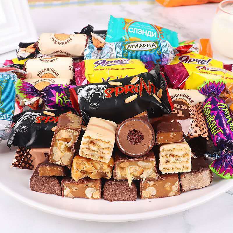 俄罗斯russia进口糖果混合装夹心巧克力紫皮糖零食年货紫皮糖2斤