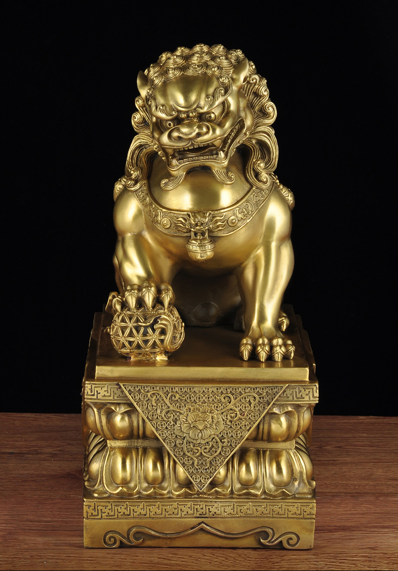 全铜石狮子一对摆件中国风北京狮家用客厅桌面工艺品开业礼品 1.