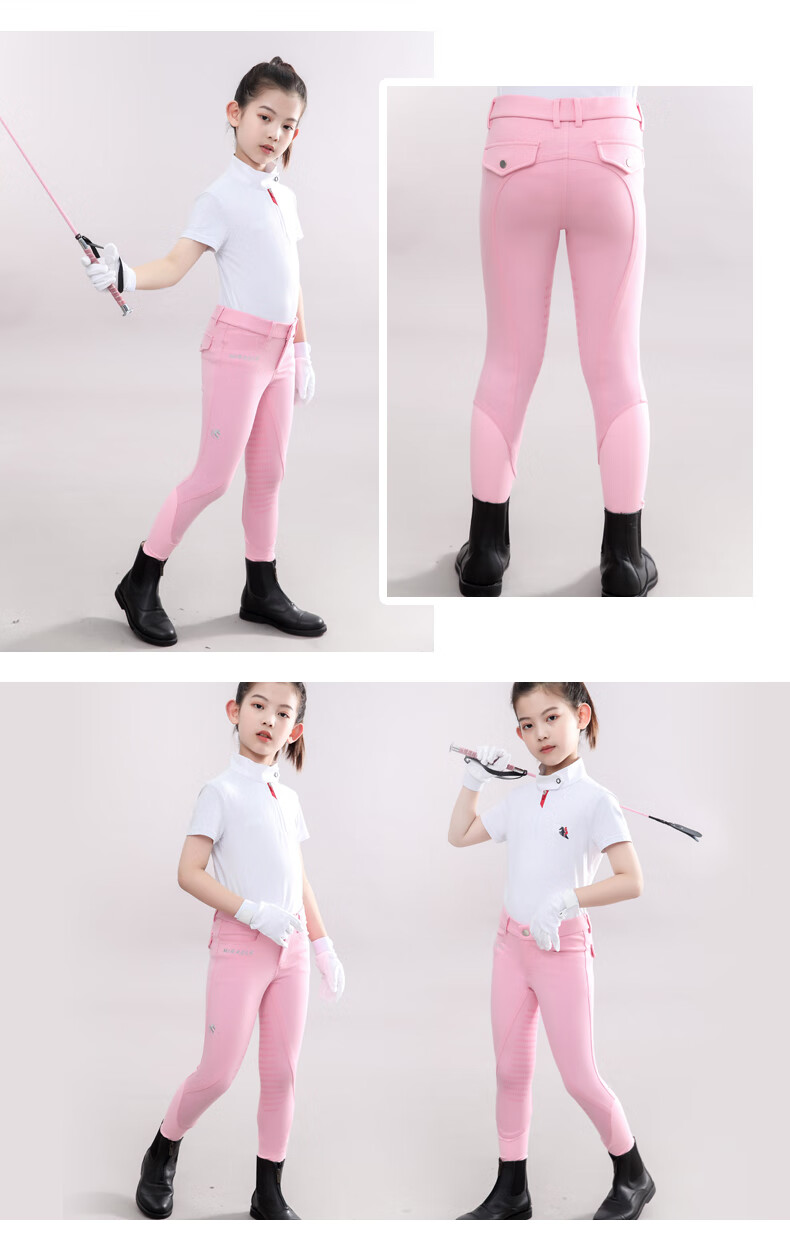 高弹透气马术裤儿童硅胶骑马裤马术马裤户外训练白色比赛马裤儿童骑马