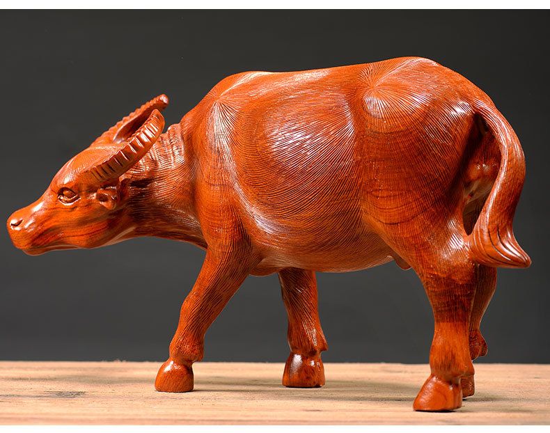匠令花梨木雕水牛摆件牛气冲天红木工艺品十二生肖牛木头仿古动物礼品