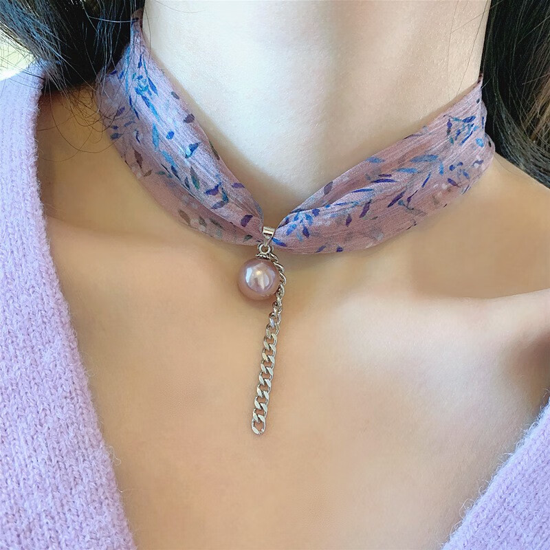 上戴的饰品颈圈女遮脖子疤痕的装饰窄丝巾浅蓝色l码周长42cm左右n52