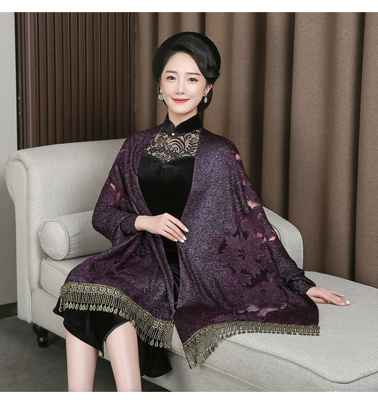 喜婆婆真丝旗袍披肩女外套春夏配斗篷外搭新娘妈妈装高贵结婚礼服披风