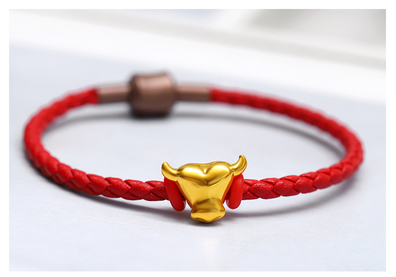 520礼物恋柯5g黄金生肖牛转运珠手链999足金男女款本命年手绳足金牛头