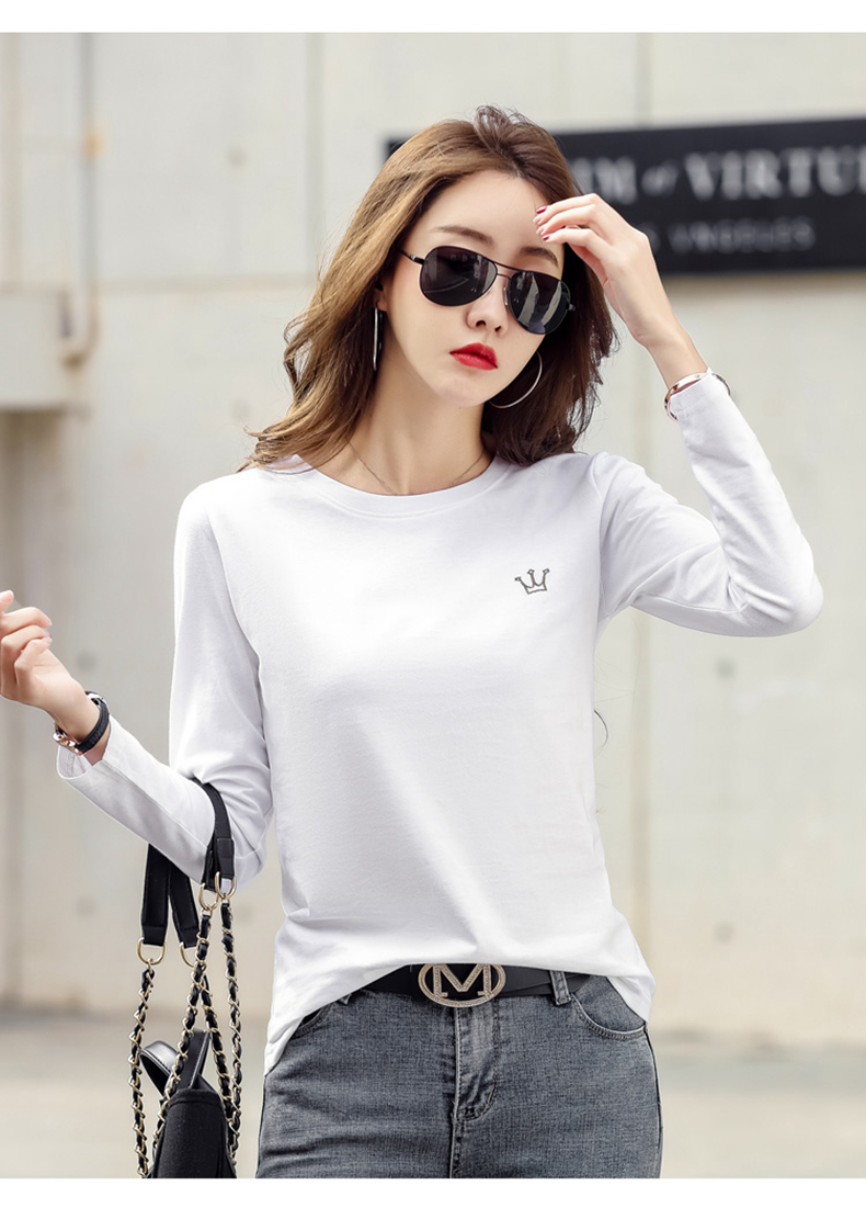 汗衫女款长袖t恤宽松大码秋衣棉妈妈打底t桖外穿上衣粉色l