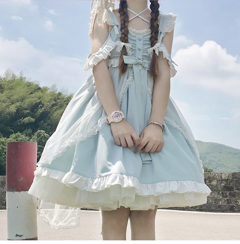 原创jsk太炎兽lolita装软妹可爱洛丽塔日常轻lo吊带连衣裙女 梦幻粉裙