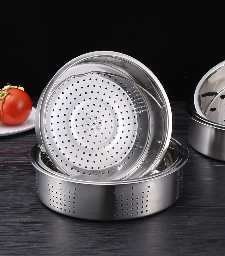 家用电饭锅蒸架蒸盘蒸格圆形小孔篦子蒸饭屉 304 小号细孔款带提手