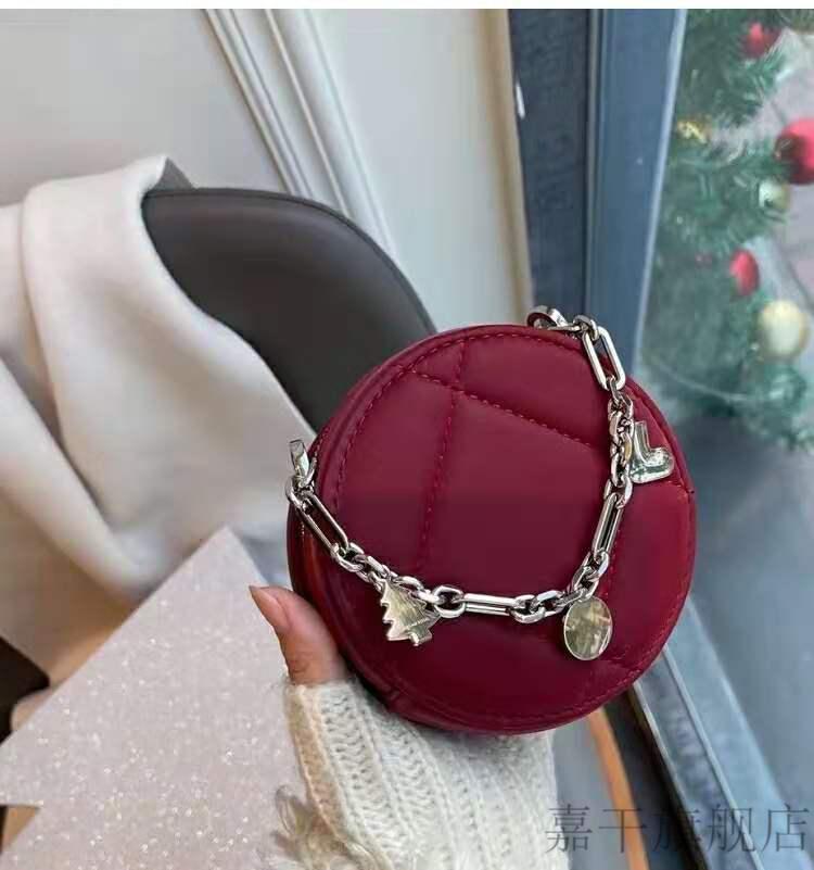 ck 女包2022新款小mk女包圣诞限定礼盒套装菱格礼物链条小方包 红色