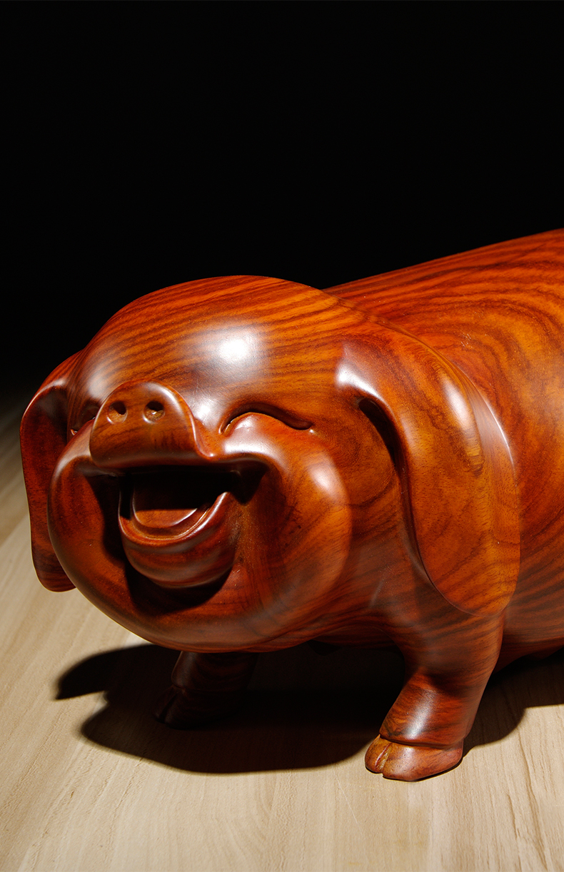 梵粟黄花梨木雕小猪摆件实木雕刻工艺品生肖猪生日礼物办公室桌面摆件