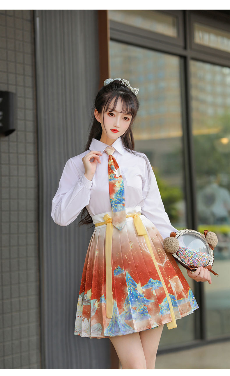 特价捡漏慕咖伦三月兮引鹿入梦汉服女国风改良汉元素j学生衬衫百褶夏