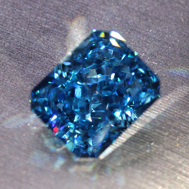 长方形雷迪恩冰花切工深蓝钻裸石高碳钻蓝光戒面戒指项链定制镶嵌长方