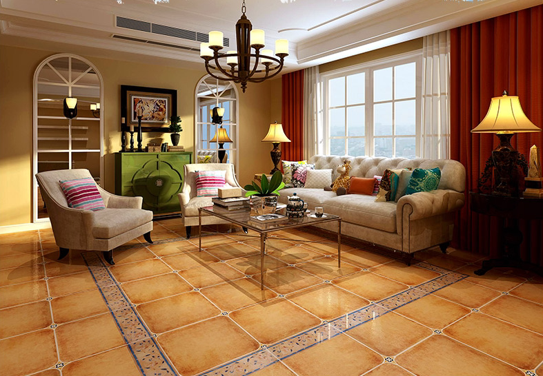 复古田园瓷砖600x600地砖美式哑光暖色自带角花滑地板砖美式角花地砖