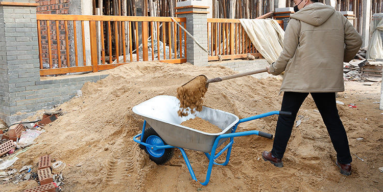 轮货车推沙泥土花园垃圾建筑大棚工地手推车工具蓝色独轮车一辆打气胎