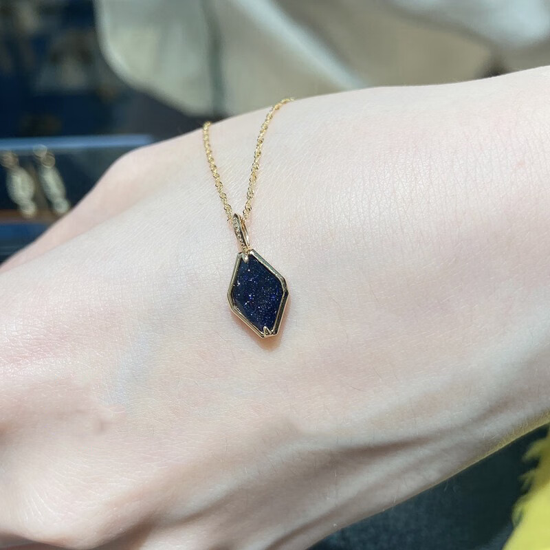 s925银镀金 紫金石 夜星空 梯形 项链 吊坠 耳钉 套装 紫金石项 