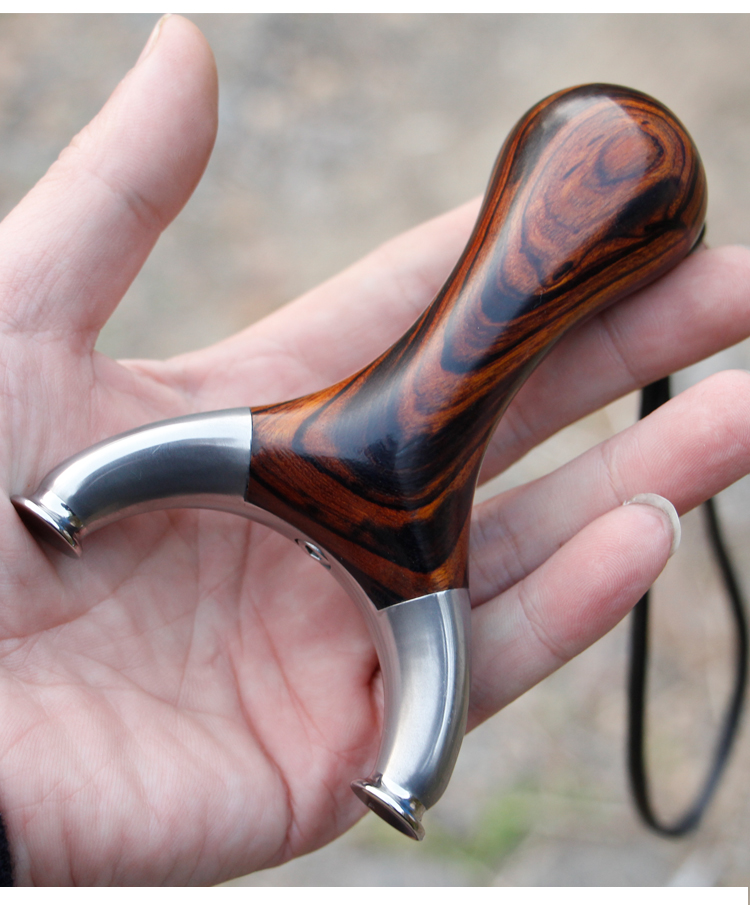 崛适新款高端钛合金弹弓狮嘴兽高精准扁皮弓飞虎沙漠铁木柄反曲镜面款