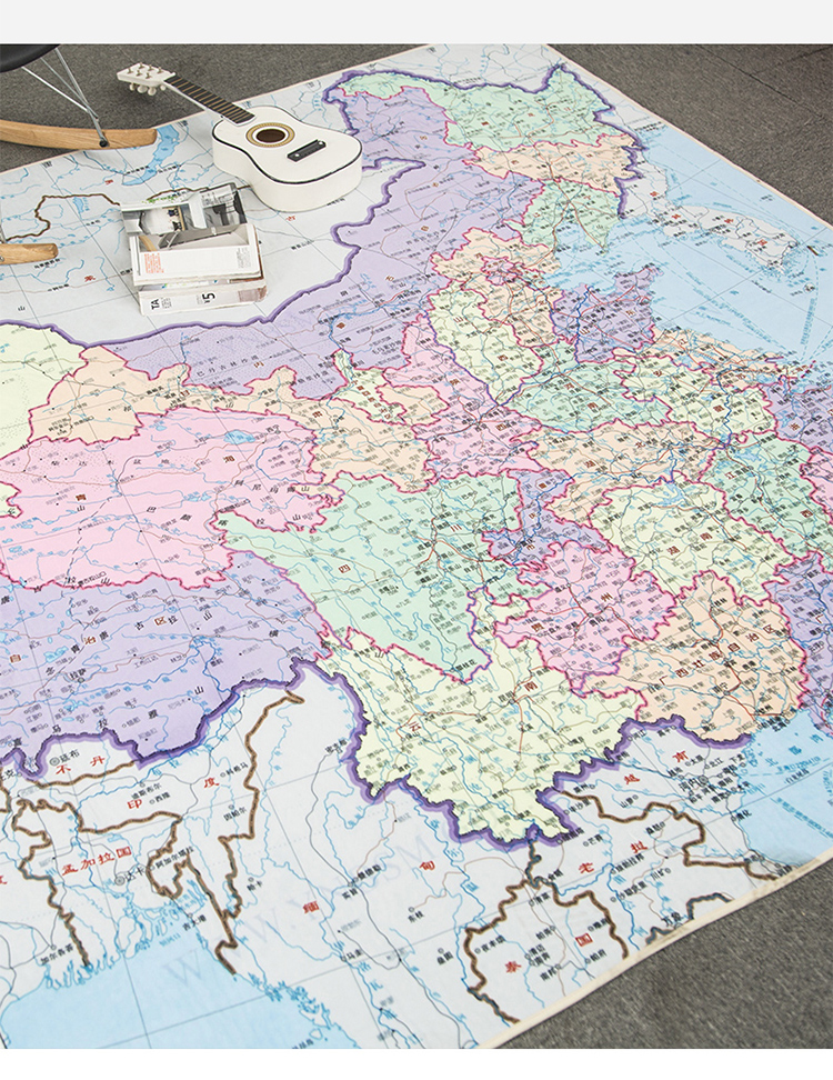 迪士尼新款创意中国地图地毯客厅厨房卫生间防滑垫儿童游戏毯可定制