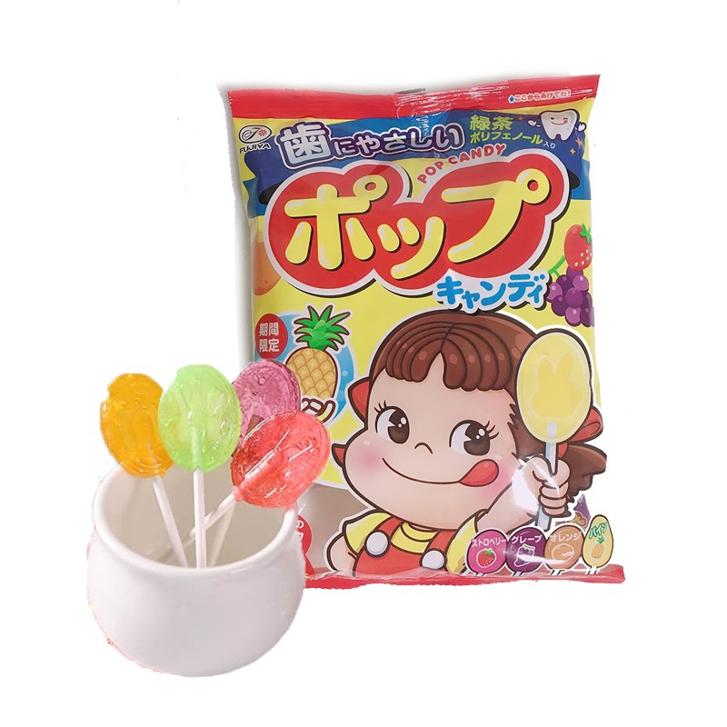 日本进口零食不二家节日限定护齿棒棒糖宝宝儿童什锦水果汁绿茶多酚