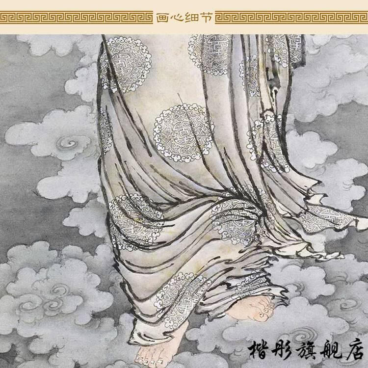 2022新款菩提达摩祖师图禅宗始祖画像绢布卷轴挂画中式装饰字画来图