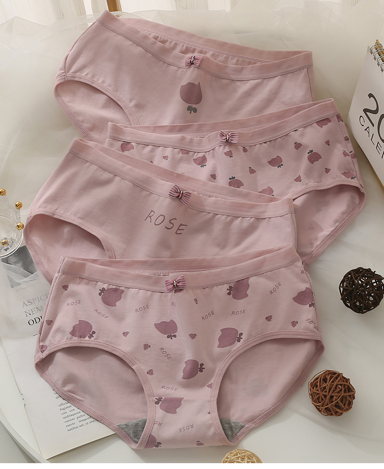 内裤12岁夏季15中大童发育期中腰16少女高初中学生三角裤中腰玫瑰组合