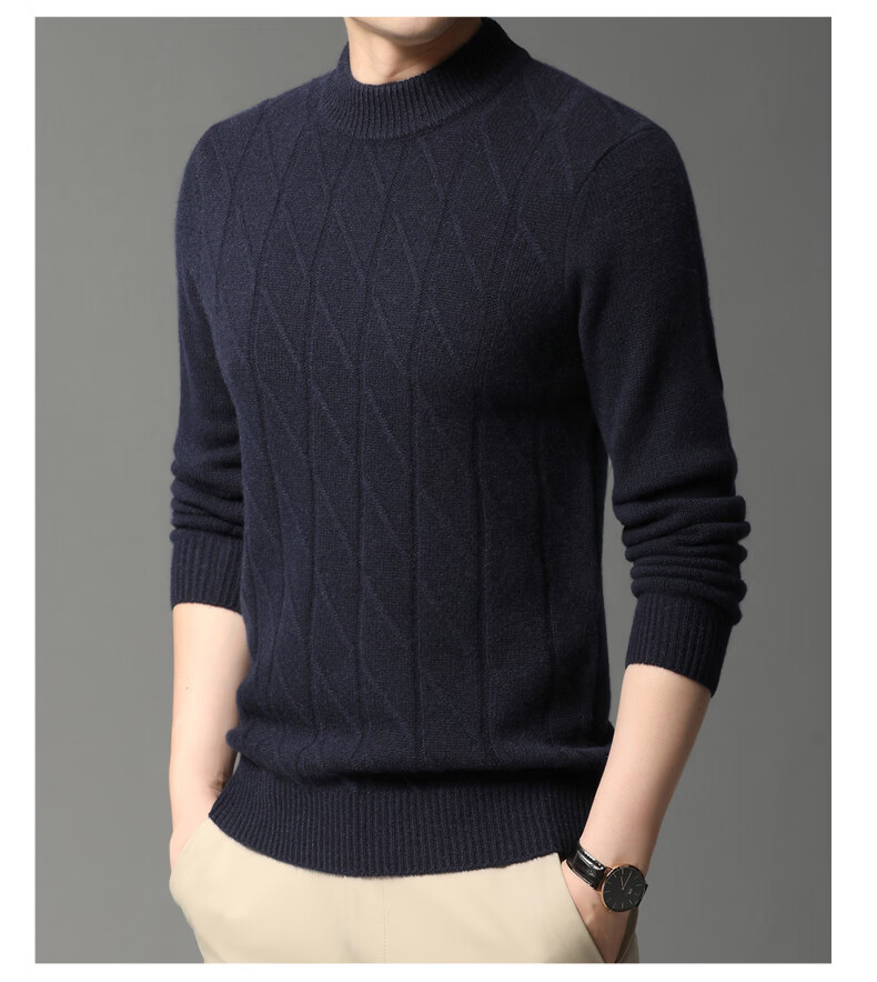 Hengyuanxiang Men's Cashmere Sweater, Autumn And Winter Thickened 100% Pure Cashmere, Business Casual Base Layer Knit Sweater, Winter Warm Clothing 23