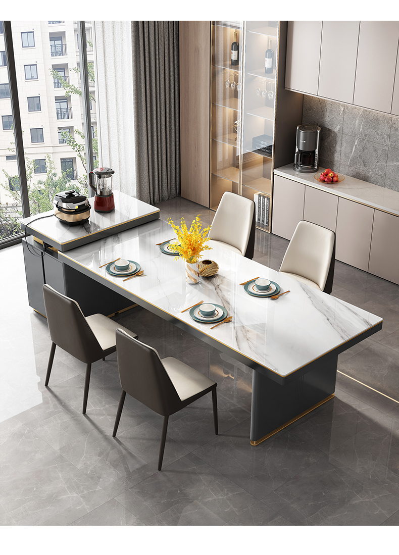 倾驰岩板餐桌岛台餐桌一体轻奢餐桌椅组合简易餐桌长方形客厅中岛台