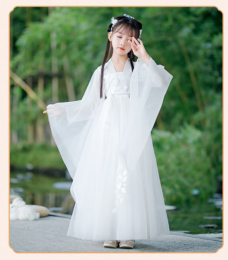 舜钦儿童古装汉服女夏天女童民族服装10岁小女孩中国风襦裙夏季中大童