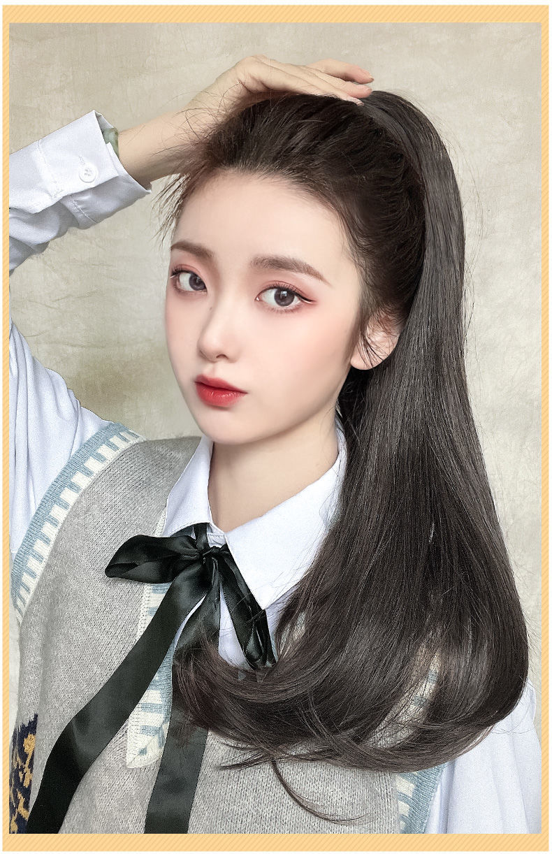 唐妮马尾假发女长发绑带式网红逼真自然高马尾假马尾辫子hmy50cm微翘