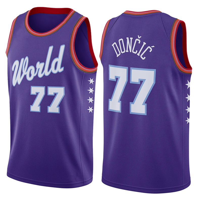 滕讯体育nba全明星2020全新秀赛球迷版球衣男东契奇紫色球衣莫兰特球