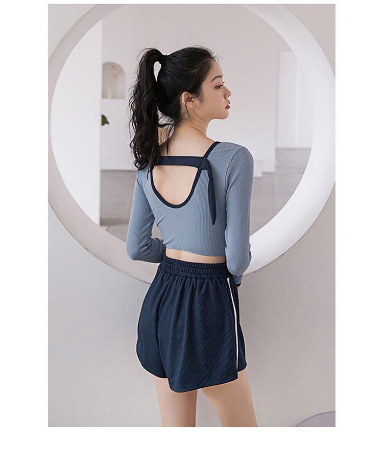 生 高中生学生游泳衣女分体三件套遮肚显瘦保守长袖防晒泡温泉泳装