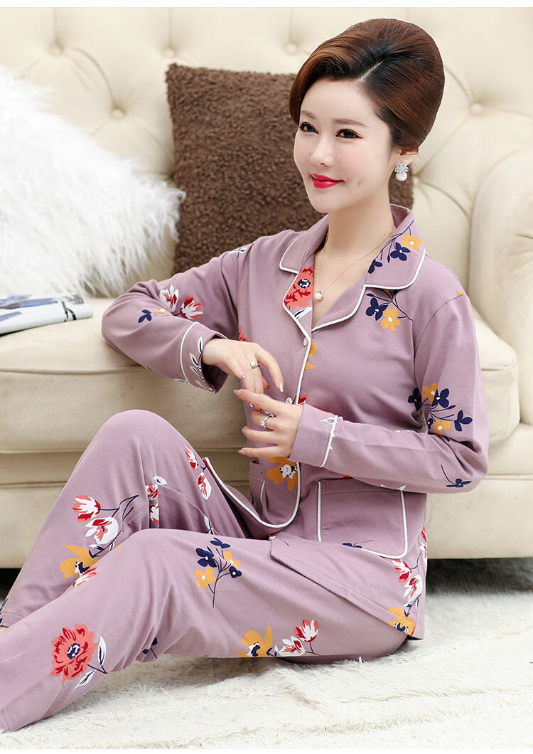 南极人高端精选新疆棉妈妈女士睡衣纯棉高档春秋款长袖长裤中年大码加