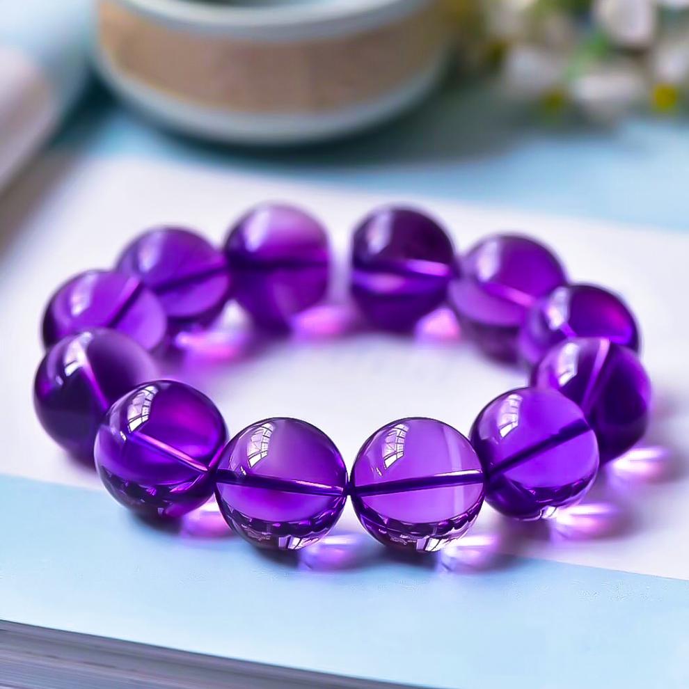 檀福匠 7a收藏天然乌拉圭紫水晶转运助学业紫罗兰手串男女 my11号主球