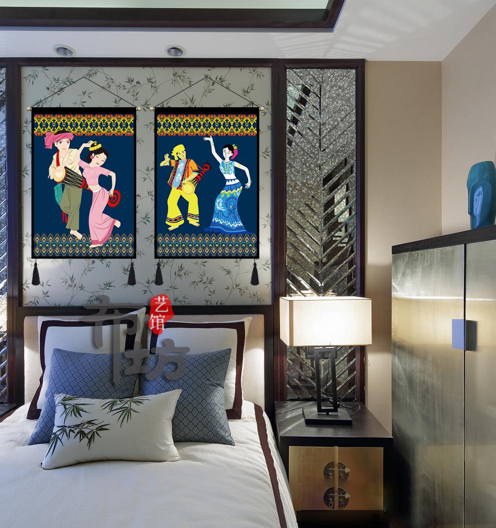 傣族广西十二少数民族布艺挂画民宿酒店饭店学校装饰布画挂布挂毯傣族