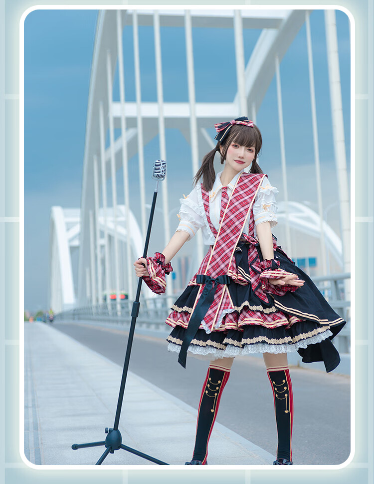 【现货】原创lolita赤月打歌服套装洛丽塔连衣裙夏季 红色 衬衫 sk